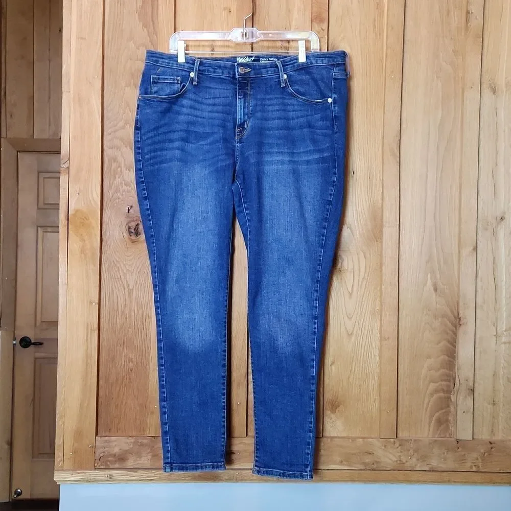 Mossimo Supply Co Curvy High Rise Stretch Skinny Jeans, 18 Petite, Blue Denim